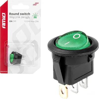 Image de Interrupteur universel rond 12V/24V avec éclairage vert AMIO-03084