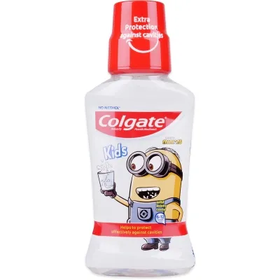 Produktbild von Kinder-Mundwasser, Colgate Kids, Minions, mit Fluorid, Alter 6-12 Jahre, alkoholfrei, Fruchtgeschmack, 250ml