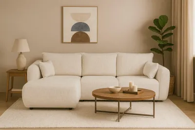 Produktbild von Ecksofa mit Schlaffunktion RUDEN Sofa in Stoff Bello Creme Ottomane Links