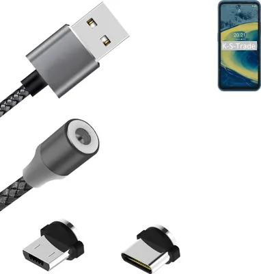 Produktbild von K-S-Trade Hochwertiges Magnet-Lade-kabel Sync-Kabel Daten-Kabel für Nokia XR20 mit USB-Typ-C-Anschluss und Micro-USB-Anschluss 2A bis zu 480mbps