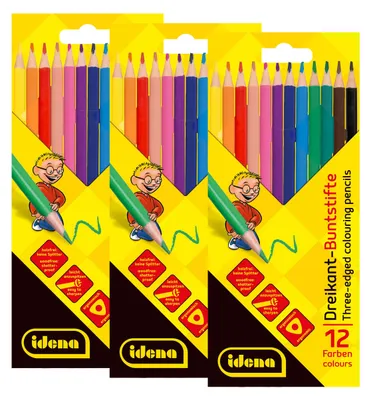 Produktbild von Idena 90515-3 Packungen Buntstifte in 12 Farben, holzfreie Farbstifte in ergonom