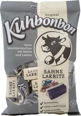 Produktbild von Kuhbonbons Sahne Lakritz einzeln gewickelte softe Weichkaramellen 200g