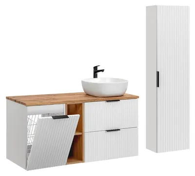 Produktbild von Waschtisch und Hängesäule 120.8cm Adriel mit 2 Schubladen, Weiß