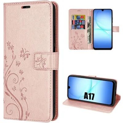 Image de Coque pour Samsung Galaxy A17 4G/5G, Protection Anti-Rayures Antichoc Synthécuir Relief Floral Artistique - Rose