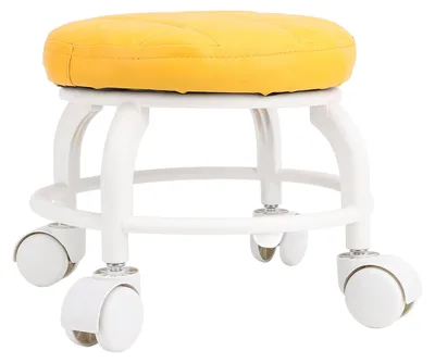 Produktbild von Niedriger Rollensitz, Kunstlederhocker, stummgeschaltetes Rad, schwenkbare Höhe, runder Stuhl für Zuhause, Büro, Garage, Geschäft, Orange