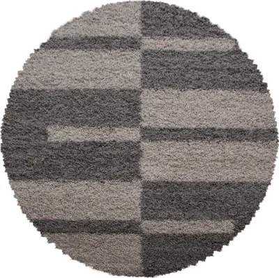 Zdjęcie produktu dla Dywan do salonu, gęsty, w kolorze taupe, o wymiarach 200x200 cm, okrągły, w kratkę