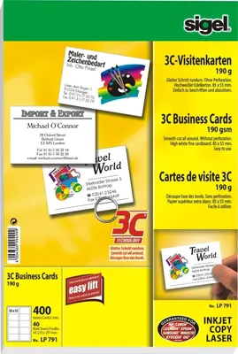 Produktbild von Visitenkarten 3C Ink/Laser/Copy 190g/qm hochweiß VE=10x400 Stück