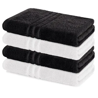 Produktbild von Lavea® 4er Set Duschtuch 70x140 cm, 100% Baumwolle – Weiche, saugstarke Badetücher für Badezimmer, Frottierserie Elena - Weiß & Schwarz