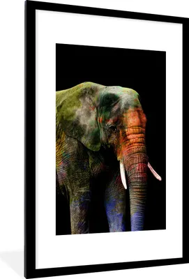 Produktbild von MuchoWow® MuchoWow® Gerahmtes Poster Elefant - Farbe - Schwarz 60x90 cm - Poster mit zchwarzem Bilderrahmen - Dekoration - Wandposter Wohnzimmer - Hochwertig