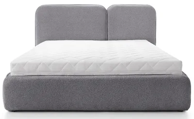 Zdjęcie produktu dla Łóżko tapicerowane 140x200 cm Roundy z pojemnikiem szare boucle, Loop 18