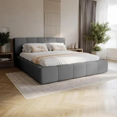 Produktbild von Chilly Möbel Design Bett Palermo - Komfort Polsterbett mit Stauraum und elegantem Kopfteil 200x200 cm / Metallrahmen / Velo / Dunkelgrau