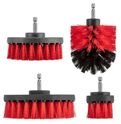 Image de GRAPHITE Kit de brosses de nettoyage [4 pièces] pour perceuse, visseuse sans fil - Nettoie universellement la voiture, les jantes, les coussins, les carreaux & plus, mi-dur