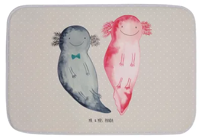 Produktbild von Mr. & Mrs. Panda Badematte Axolotl Freundin - Grau Pastell - Geschenk, glücklich, duschmatte, Teppich Bad, Lurch, Liebe, Badezimmerteppich, Duschvorleger, Badteppich