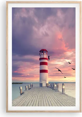 Produktbild von Gerahmtes Poster - Rahmen in heller Eiche - Laterne Meer Küste - 61x91,5 cm - Wand Bild - Wanddeko - Wandbilder - Kunstposter - Wandposter - Bilderrahmen - Bilder - Kunstdruck - P2NPA61x91-4978