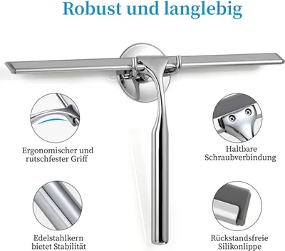 Produktbild von Duschabzieher aus Edelstahl 25cm Wasserabzieher ohne Bohren