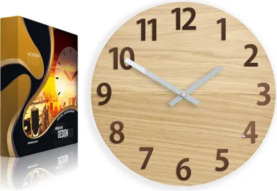 Produktbild von ModernClock, Wanduhr, Wohnzimmer, 33cm, große Wanduhr aus Eiche, Amadus copper 33cm