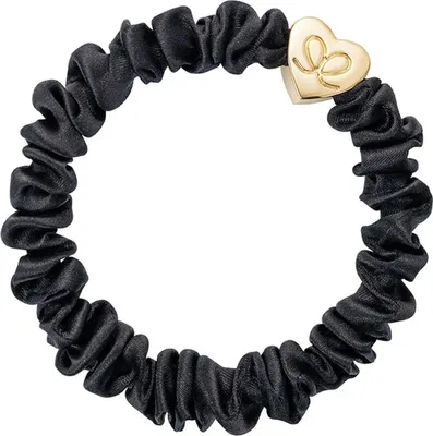 Produktbild von By Eloise London Gold Heart Skinny Silk Scrunchie Black