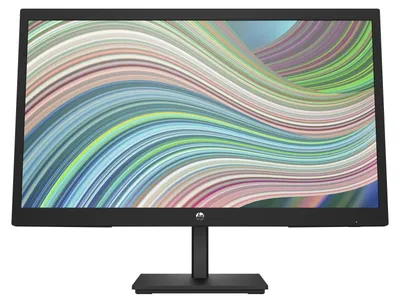 A front-facing view of an HP computer monitor on its stand.