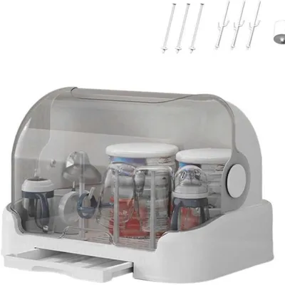 Produktbild von Babyflaschen-Trockengestell ,Aufbewahrungsbox und Deckel, tragbarer Organizer für Milchflaschen, platzsparend, langlebig für Küchenarbeitsplatten,Weiß