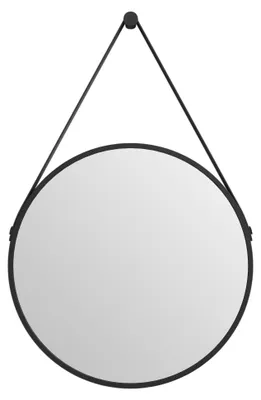 Produktbild von Wandspiegel 50 cm, rund, matt schwarz, Aluminiumrahmen, Lederband