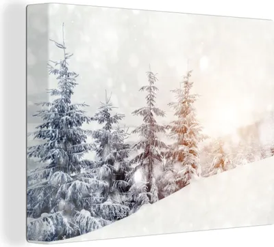Produktbild von MuchoWow® - Leinwandbilder - Baum - Schnee - Winter, Wandbild, Wanddeko Bilder Wohnzimmer, 80x60 cm