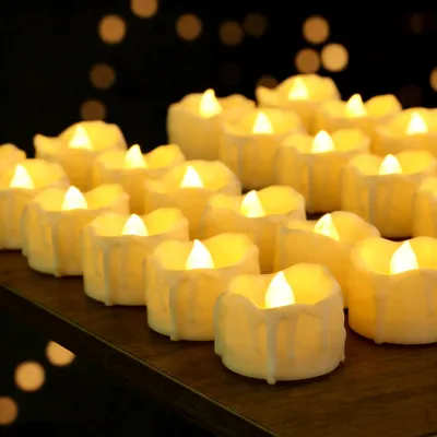 48 LED-Teelichter mit Timer, warmweiß, flackernd, batteriebetrieben
