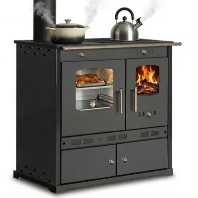 Produktbild von Küchenofen Holzherd ECO LUX INOX, Edelstahlbackfach, schwarz, linke Version