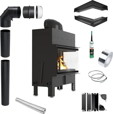 Immagine prodotto di Caminetto ad angolo KRATKI FLOKI destro 10kW Ø200 nero set di montaggio di chiusura