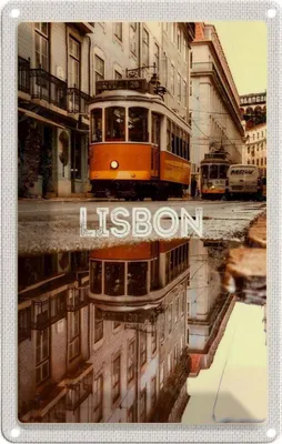 Produktbild von vianmo Blechschild 30x20 cm Lisabon Europa Straßenbahn Stadt Bildmotiv Reisemotiv Abenteuer Reisen Urlaub