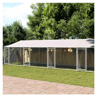 Produktbild von Hundezwinger mit Dach und Türen Grau 12x2x2 m aus verzinktem Stahl