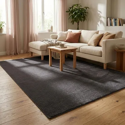 Produktbild von Volero - Kurzflor Teppich - Essenza Dunkelgrau - 80x150cm - Wohnzimmer, Esszimmer - Modern