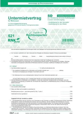 Produktbild von RNK Untermietvertrag DIN A4 SD für Wohnräume