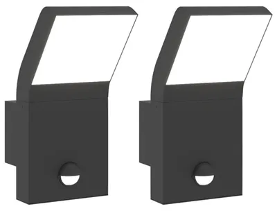 Produktbild von vidaXL LED-Außenwandleuchten mit Sensor 2 Stk. Schwarz Aludruckguss
