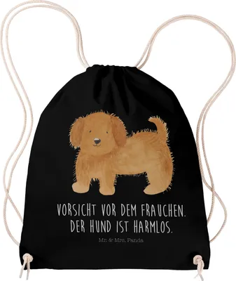 Produktbild von Mr. & Mrs. Panda Turnbeutel Hund Flauschig - Schwarz - Geschenk, rucksack stoff, Rucksackbeutel, Beutel, Jutebeutel, Niedlich, wander, Frauchen, Hundeliebe, Hunde