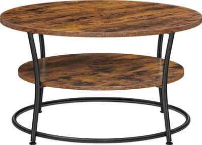 Produktbild von VASAGLE Couchtisch rund mit Eisengestell Ø 80 x 45 cm einfacher Aufbau abkanten Kaffeetisch Sofatisch Wohnzimmertisch mit Ablage Vintage Industrie-Design LCT80BX
