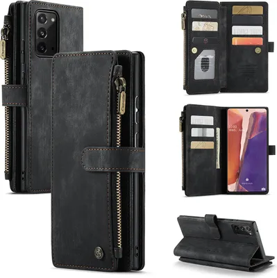 Immagine prodotto di Custodia Galaxy Note 20, custodia in Finto cuoio con cerniera, chiusura magnetica, tasca per carte, supporto, portafoglio, custodia protettiva per Samsung Galaxy Note 20 Nero