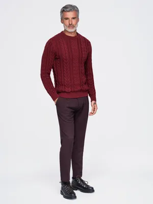Image de OMBRE, pull à col rond, coupe classique, style élégant, modèle OM-SWSW-0191, couleur bordeaux, taille S