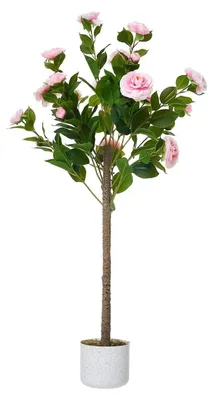 Produktbild von Künstlicher Kamelienbaum - Topfpflanze - 85 cm - 1 Stück - Realistische Blüten und Blätter - Innenbereich, Babyparty & Wohndeko - Armeegrün