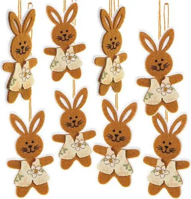 Produktbild von 8 Osterhasen Anhänger aus Filz - 7,5 cm braun mit Schnur