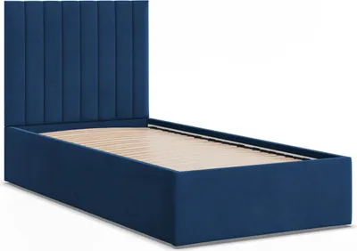 Produktbild von Modernes Polsterbett POLLA 90x200 Samt, Einzelbett ohne Stauraum mit Holzlattenrost Blau