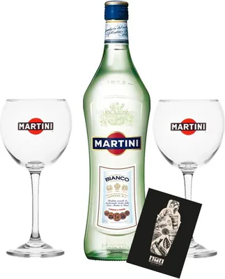 Produktbild von Martini Bianco 1,0 L (14,4% Vol) + 2x Martini Ballon Gläser Glas Bar Longdrink- [Enthält Sulfite]
