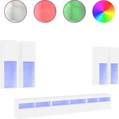 Produktbild von vidaXL 7-tlg. TV-Wohnwand mit LED-Leuchten Weiß