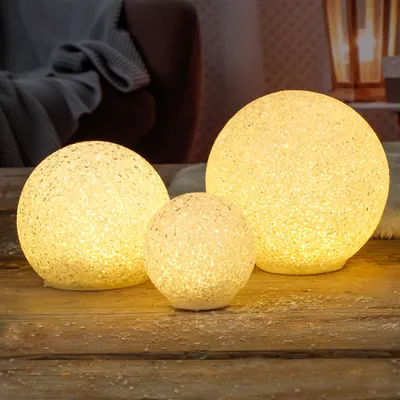 Produktbild von LED Leuchtball warm weiß 3er Set - 8 / 12 / 15 cm - Leuchtkugel Lichterball Kugelleuchte in Perlen Optik Batterie betrieben - Tisch Deko Weihnachten