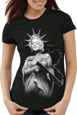 Produktbild von style3 Marilyn Liberty Tattoo T-Shirt Damen freiheitsstatue USA new york, Farbe:Schwarz, Größe:M
