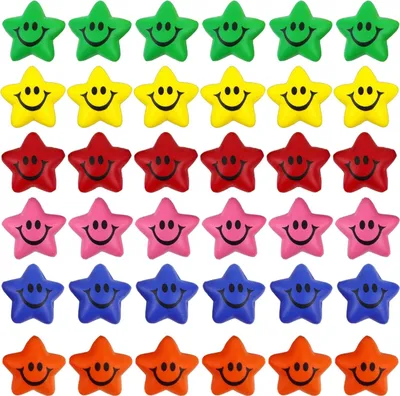 Produktbild von 24 Stück Stern Stressball Kinder, Stern Lächeln Gesicht Stressbälle, 5.2 cm Stern Schaum Smile Ball Sternform Stressball, Stressball Quetschball Stressabbau Spielzeug für Kinder Erwachsene Autismus