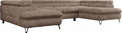 Produktbild von Ecksofa U-form, Schlaffunktion, Bettkasten, einstellbare Kopfstützen - PETER U - Cord - Braun