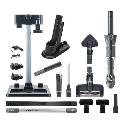 A collection of vacuum cleaner accessories laid out on a white background.