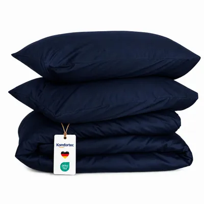 Produktbild von Komfortec Premium Bettwäsche 240x220 cm Bettbezug + 40x80 cm 2 Kissenbezüge, gebürstet 100% Polyester-Mikrofaser 120 g/m², 3teiliges Superweiches Bettwäsche-Set, Blau, KI-generiertes Bild