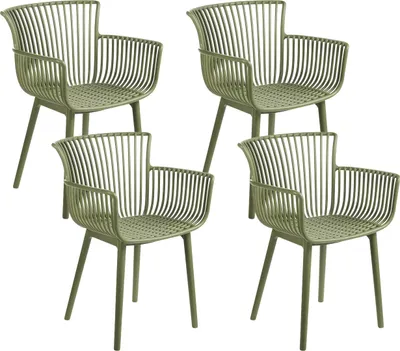 Produktbild von BELIANI Stühle 4er Set in Grün aus Kunststoff für Innen- und Außenbereich Geeignet Moderner Stil Plastik Gartenstühle für Garten Terrasse Esszimmer