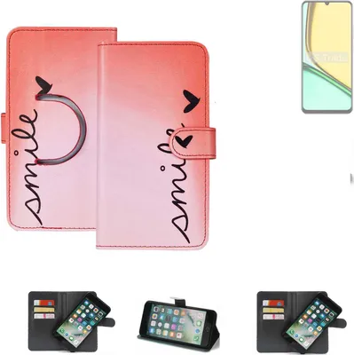 Produktbild von K-S-Trade Schutzhülle Handyhülle kompatibel mit Realme Note 60 Hülle cover bookstyle Etui ''smile'' rot Standfunktion Kameraschutz (1Stk)